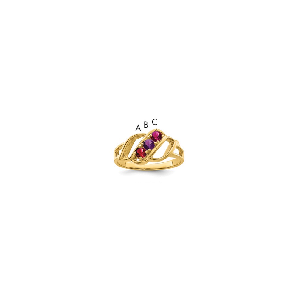 14K Yellow Gold Genuine 3 Stone Mother's Ring
