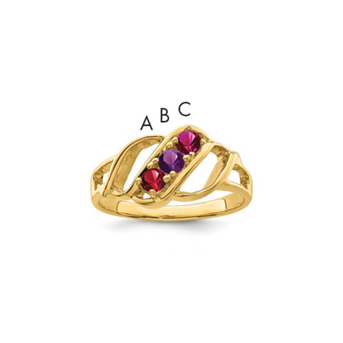 14K Yellow Gold Genuine 3 Stone Mother's Ring