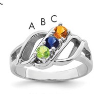 Sterling Silver Rhodium-plated Synthetic 3 Stone Mother's Ring view 1