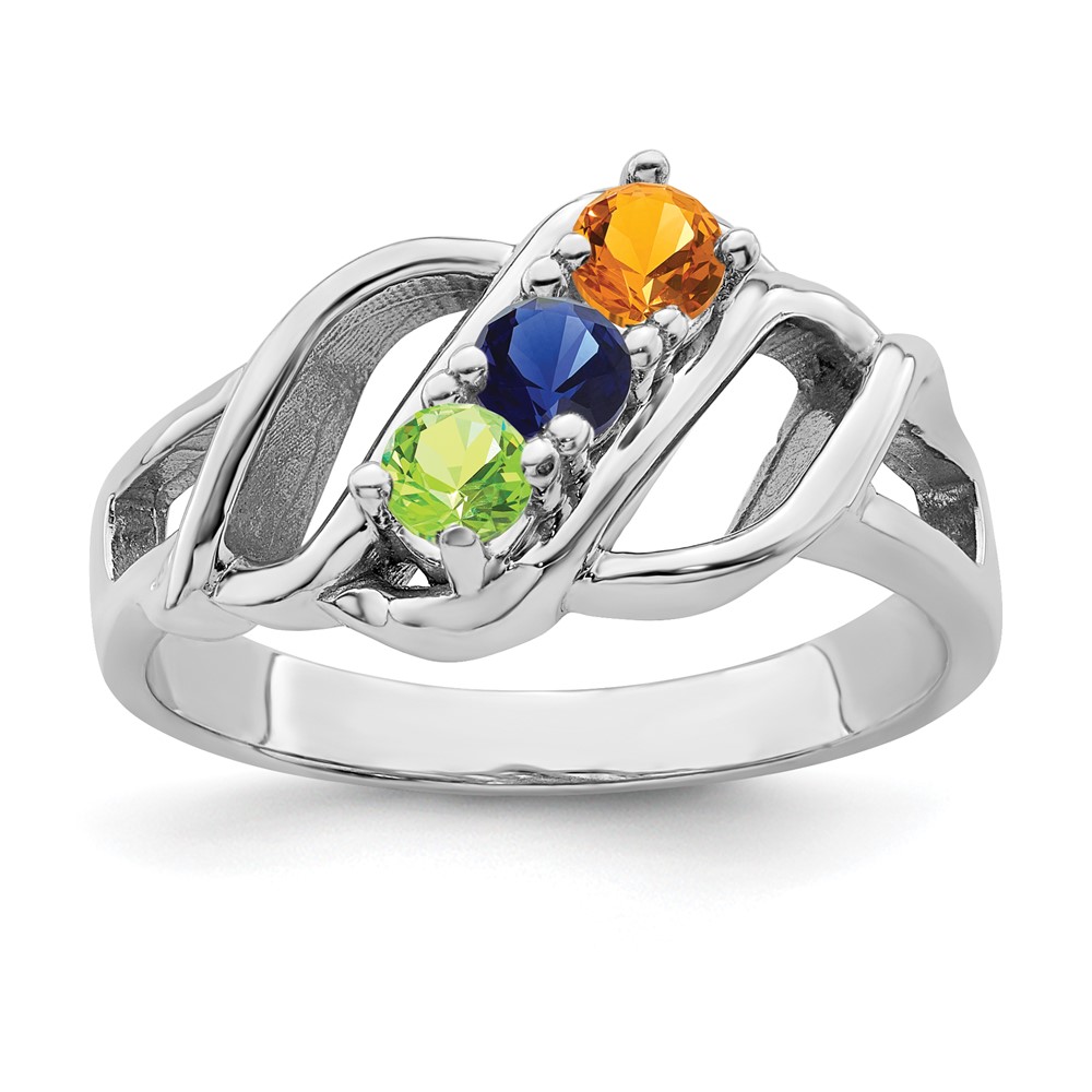 14K White Gold Genuine 3 Stone Mother's Ring