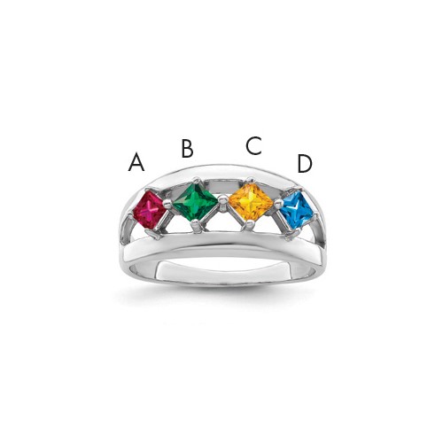 Sterling Silver Rhodium-plated Synthetic Family Jewelry Ring