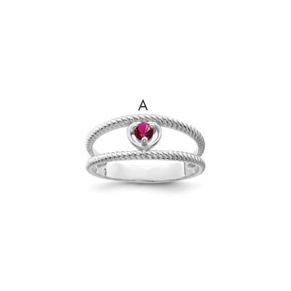 Sterling Silver Rhodium-plated Synthetic 2 Stone Mother's Ring
