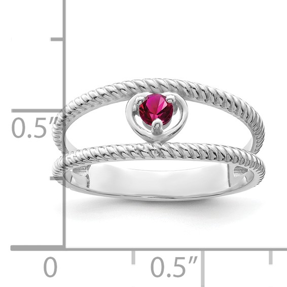Sterling Silver Rhodium-plated Synthetic 2 Stone Mother's Ring