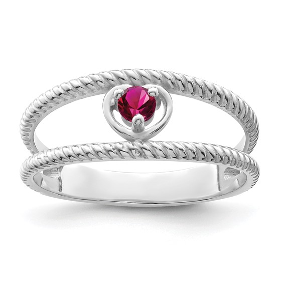 Sterling Silver Rhodium-plated Synthetic 2 Stone Mother's Ring