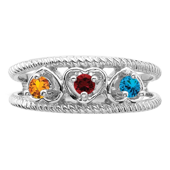 Sterling Silver Rhodium-plated Synthetic Family Jewelry Ring