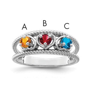 Sterling Silver Rhodium-plated Synthetic Family Jewelry Ring
