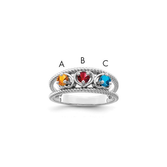 Sterling Silver Rhodium-plated Synthetic Family Jewelry Ring