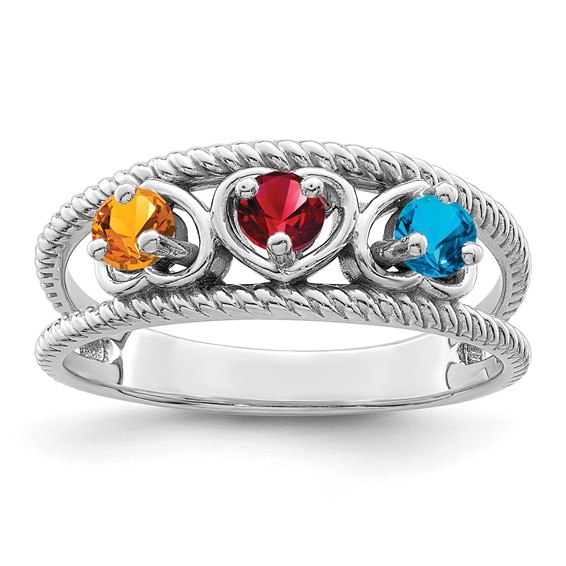 Sterling Silver Rhodium-plated Synthetic Family Jewelry Ring