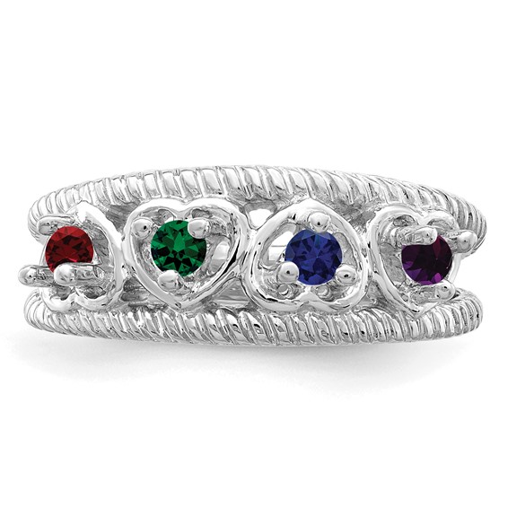 Sterling Silver Rhodium-plated Synthetic Family Jewelry Ring