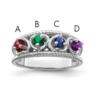 Sterling Silver Rhodium-plated Synthetic Family Jewelry Ring