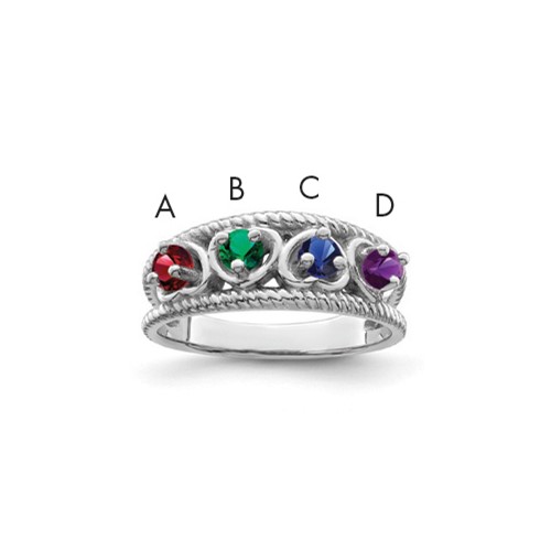 Sterling Silver Rhodium-plated Synthetic Family Jewelry Ring