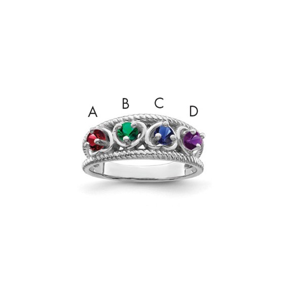 Sterling Silver Rhodium-plated Synthetic Family Jewelry Ring