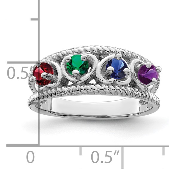 Sterling Silver Rhodium-plated Synthetic Family Jewelry Ring