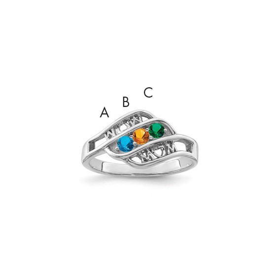 Sterling Silver Rhodium-plated Synthetic Family Jewelry Ring