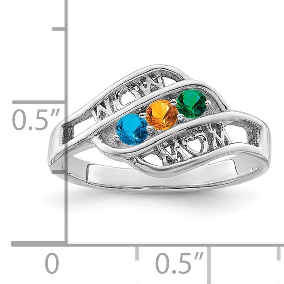 Sterling Silver Rhodium-plated Synthetic Family Jewelry Ring