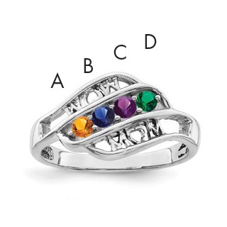 Sterling Silver Rhodium-plated Synthetic Family Jewelry Ring