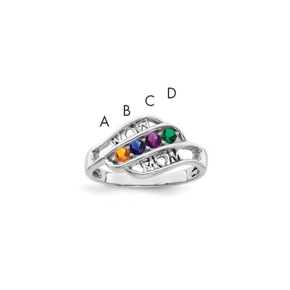 Sterling Silver Rhodium-plated Synthetic Family Jewelry Ring