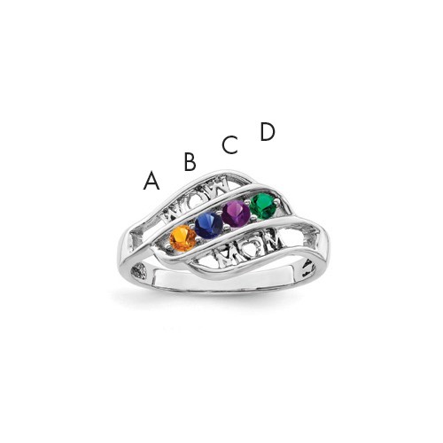 Sterling Silver Rhodium-plated Synthetic Family Jewelry Ring