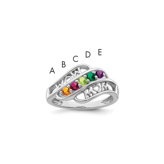 Sterling Silver Rhodium-plated Synthetic Family Jewelry Ring