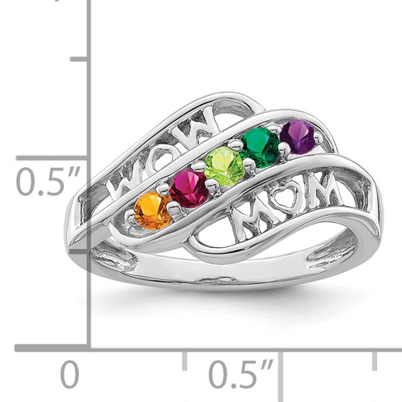 Sterling Silver Rhodium-plated Synthetic Family Jewelry Ring