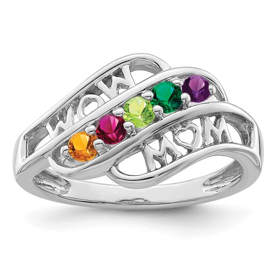 Sterling Silver Rhodium-plated Synthetic Family Jewelry Ring
