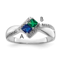 14K White Gold Personalized 2-Name Diamond and Synthetic 2 Stone Couple's Ring view 1