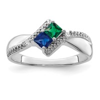 14K White Gold Personalized 2-Name Diamond and Synthetic 2 Stone Couple's Ring view 2