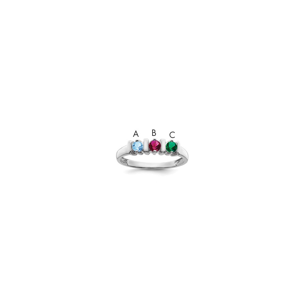 14K White Gold Genuine 3 Stone Mother's Ring
