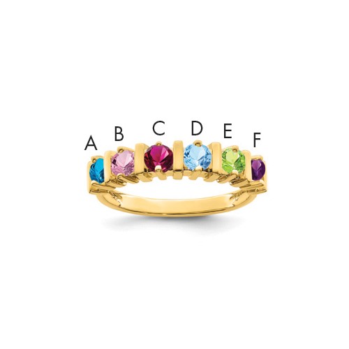 14K Yellow Gold Genuine 6 Stone Mother's Ring