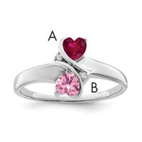 SS Rh-plated Personalized 2-Name Diamond and Synthetic 2 Stone Couple's Rin view 1