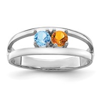 Sterling Silver Rhodium-plated Synthetic 2 Stone Mother's Ring view 2
