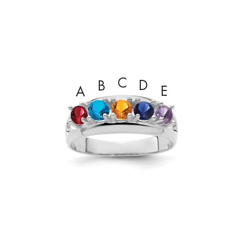 Sterling Silver Rhodium-plated Synthetic 5 Stone Mother's Ring