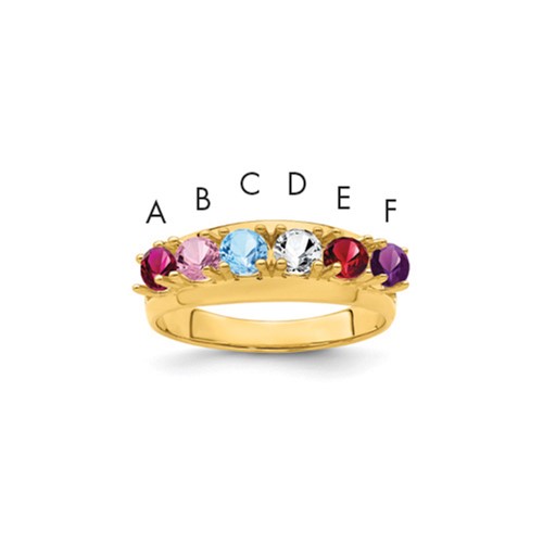14K Yellow Gold Genuine 6 Stone Mother's Ring
