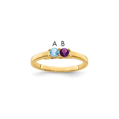 14K Yellow Gold Genuine 2 Stone Mother's Ring