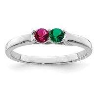 Sterling Silver Rhodium-plated Synthetic 2 Stone Mother's Ring view 2