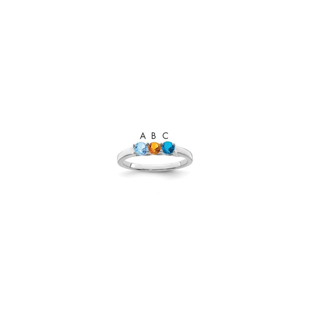 14K White Gold Genuine 3 Stone Mother's Ring