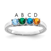 Sterling Silver Rhodium-plated Synthetic 4 Stone Mother's Ring view 1