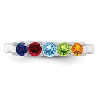 Sterling Silver Rhodium-plated Synthetic 5 Stone Mother's Ring view 5