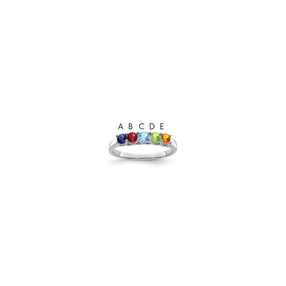 Sterling Silver Rhodium-plated Synthetic 5 Stone Mother's Ring