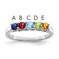 Sterling Silver Rhodium-plated Synthetic 5 Stone Mother's Ring view 1