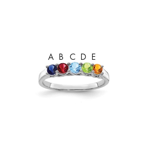 14K White Gold Genuine 5 Stone Mother's Ring
