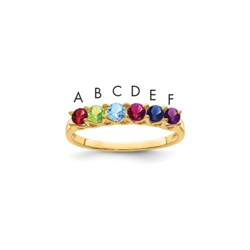 14K Yellow Gold Genuine 6 Stone Mother's Ring