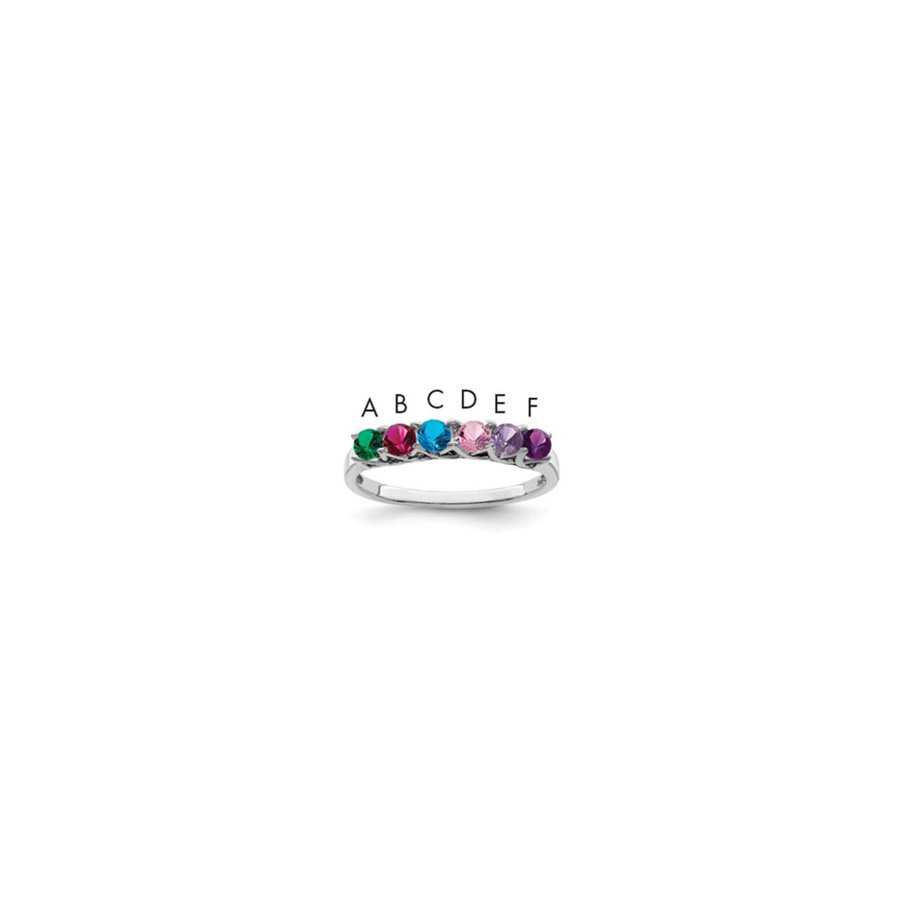 Sterling Silver Rhodium-plated Synthetic 6 Stone Mother's Ring