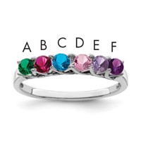Sterling Silver Rhodium-plated Synthetic 6 Stone Mother's Ring view 1