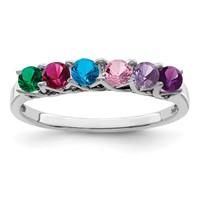Sterling Silver Rhodium-plated Synthetic 6 Stone Mother's Ring view 2