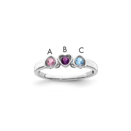 Sterling Silver Rhodium-plated Synthetic 3 Stone Mother's Ring