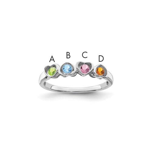 Sterling Silver Rhodium-plated Synthetic 4 Stone Mother's Ring