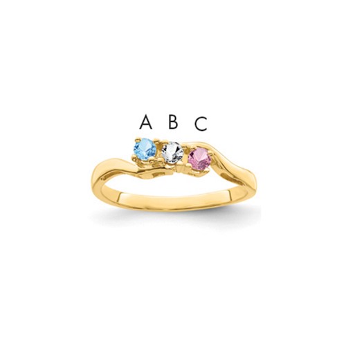 14K Yellow Gold Genuine 3 Stone Mother's Ring