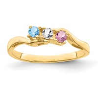 14K Yellow Gold Genuine 3 Stone Mother's Ring view 2