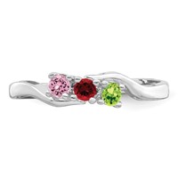Sterling Silver Rhodium-plated Synthetic 3 Stone Mother's Ring view 5